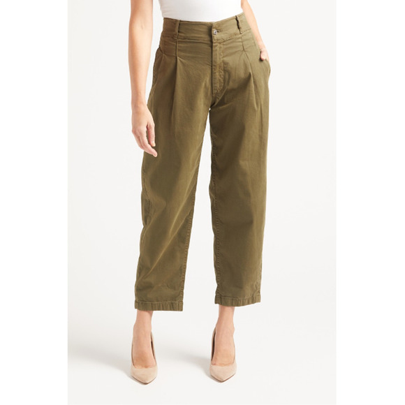 EDWIN NWT Evereve Olive Green Isla Pleated Barrel Leg Trouser Pant // 26 - Picture 1 of 15